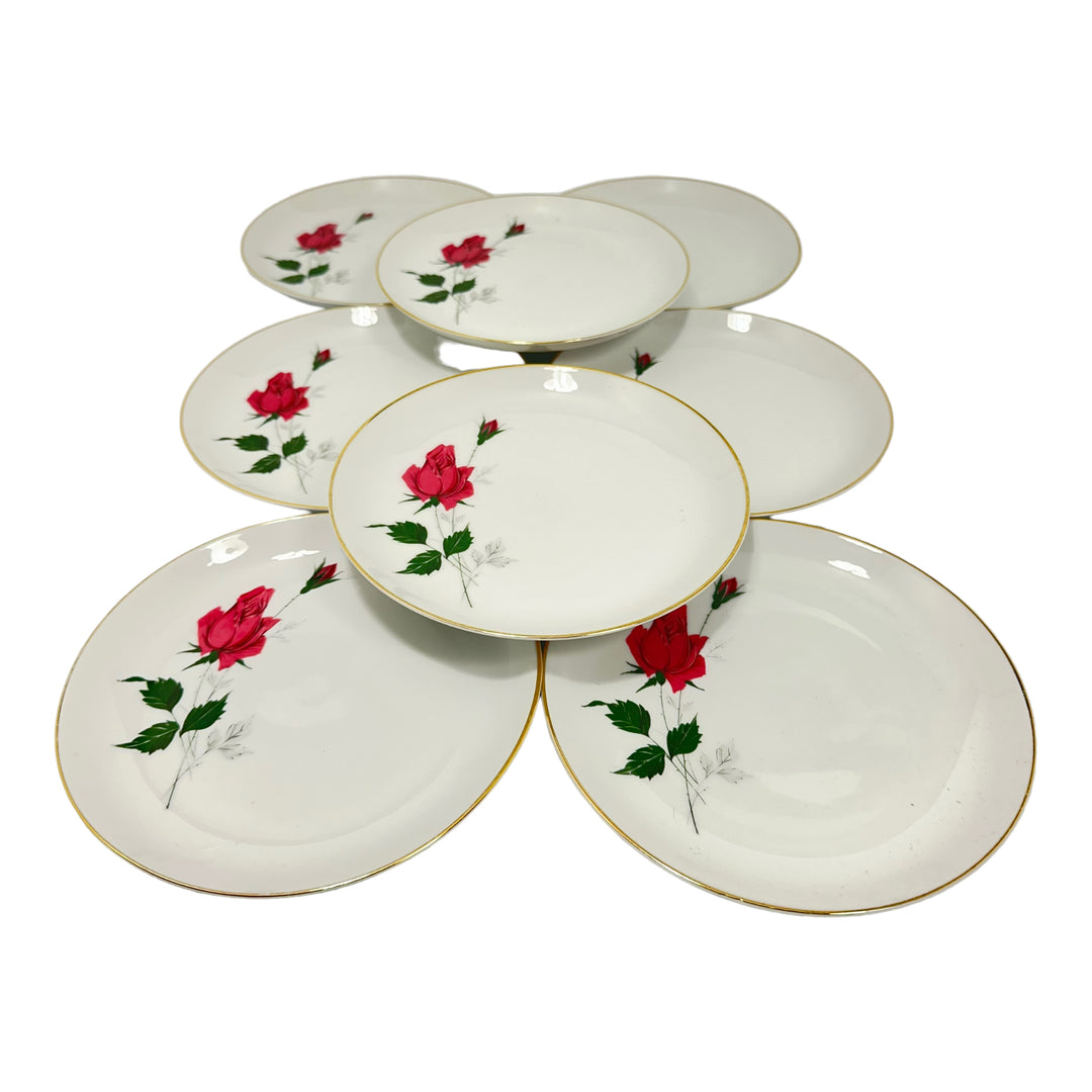 Dinner plates with red rose 8st