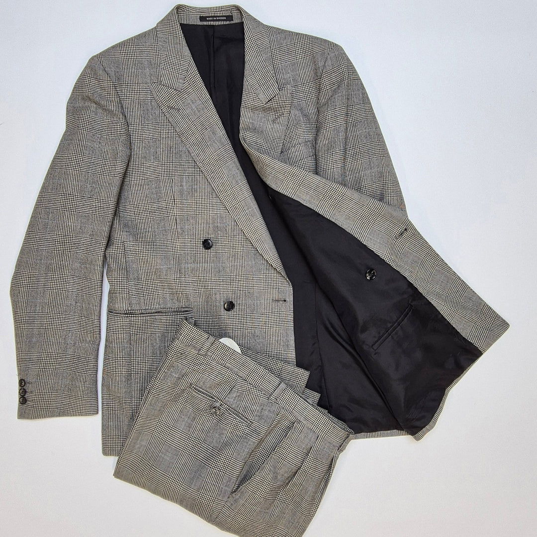 Elegant grårutig kostym i ullblandning - Homy Secondhand Online