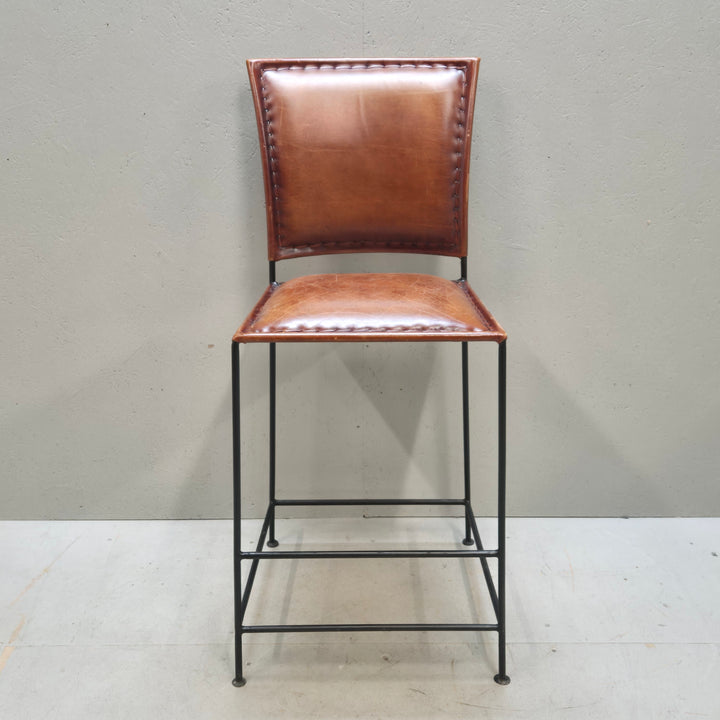 Retro designstol i brunt läder och metall