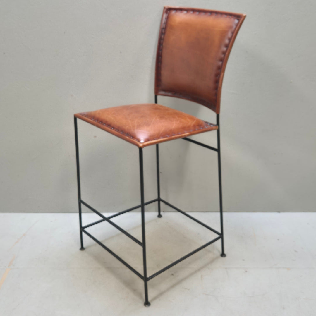 Retro designstol i brunt läder och metall