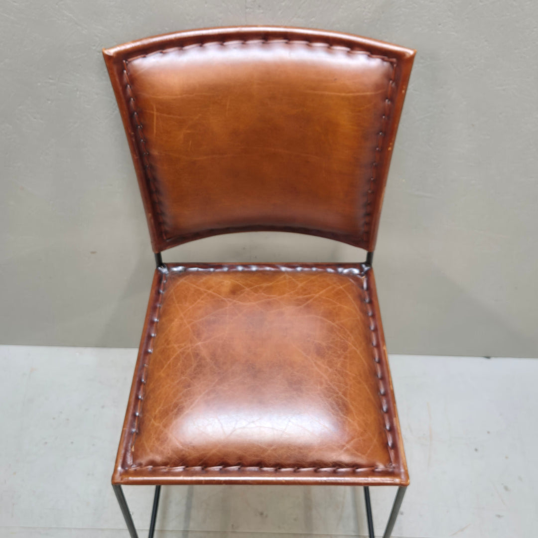 Retro designstol i brunt läder och metall