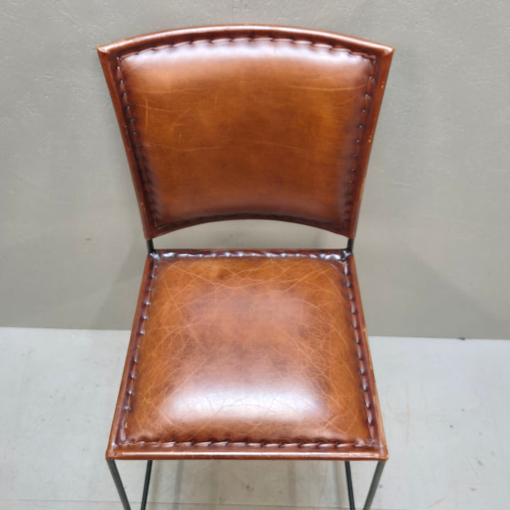 Retro designstol i brunt läder och metall