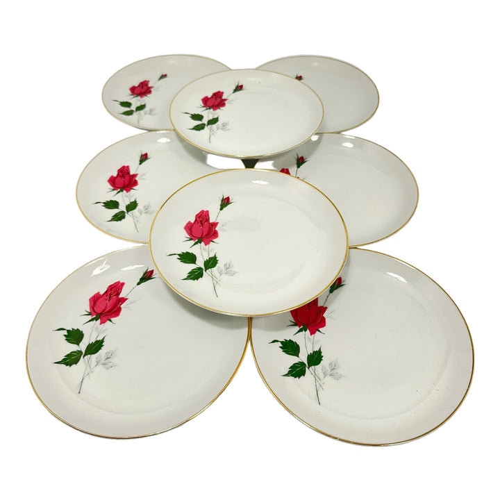 Dinner plates with red rose 8st