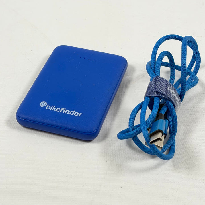 Kompakt blå BikeFinder powerbank begagnad