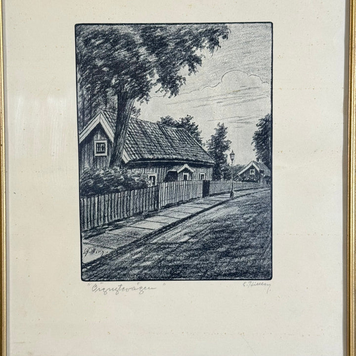 Teckning - Gammalt Hus av G. Karlberg - Homy Secondhand Online