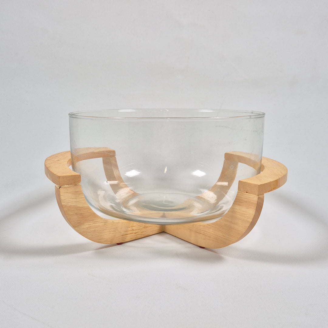 Elegant glasskål med rustik träställning
