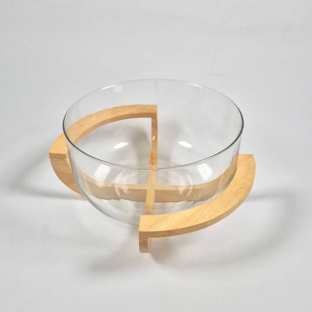Elegant glasskål med rustik träställning