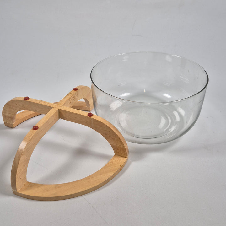 Elegant glasskål med rustik träställning