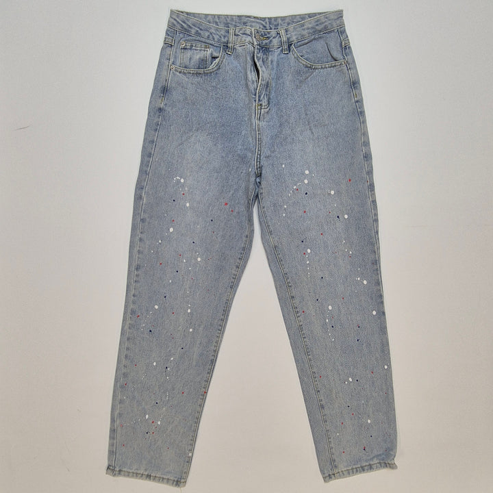 Retro jeans med färgstänk i ljus denim