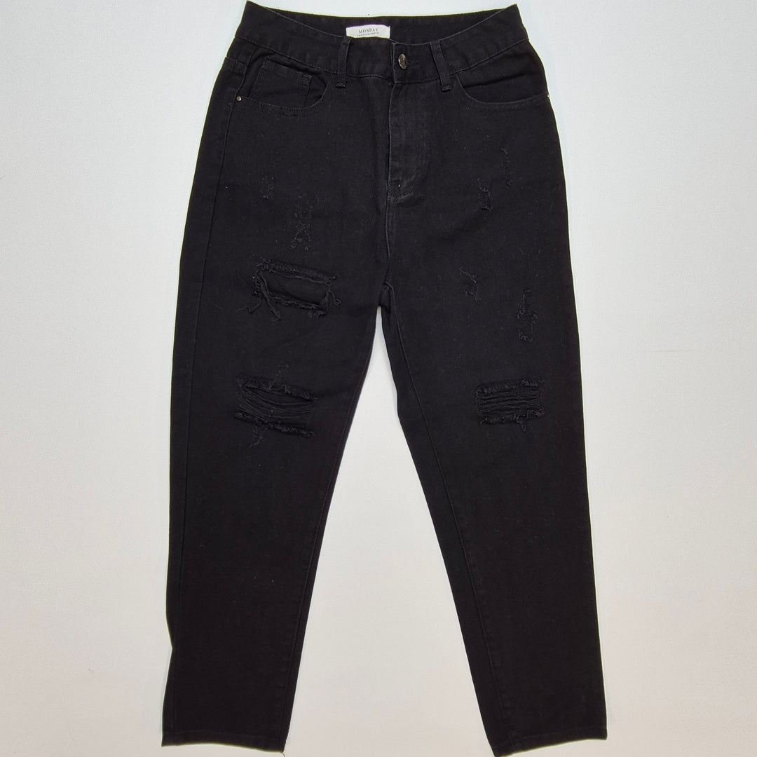 Svarta slitna jeans i bomull