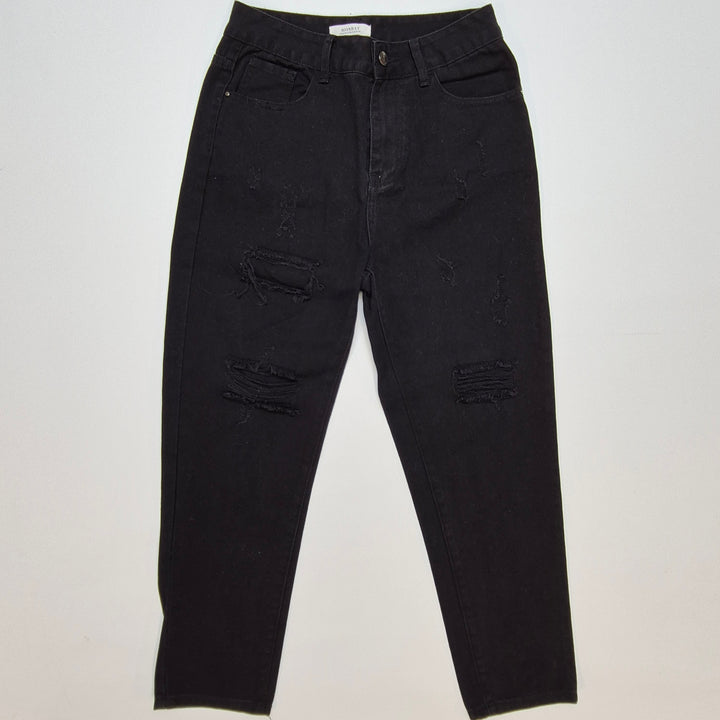Svarta slitna jeans i bomull