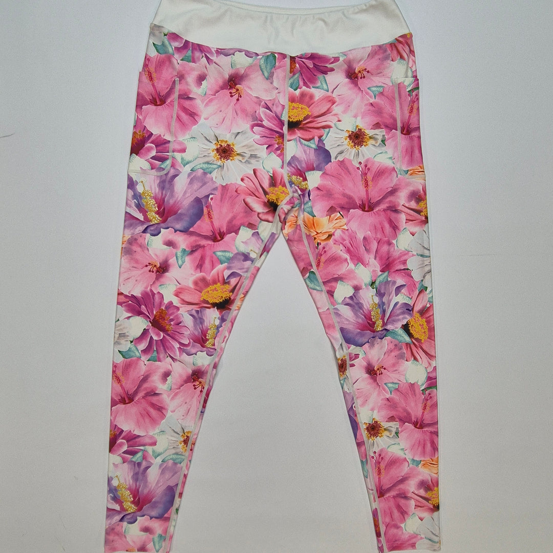 Färgglada leggings med blommönster i stretchmaterial