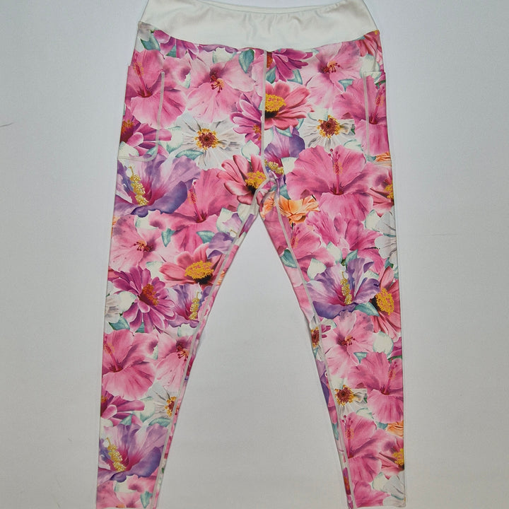 Färgglada leggings med blommönster i stretchmaterial