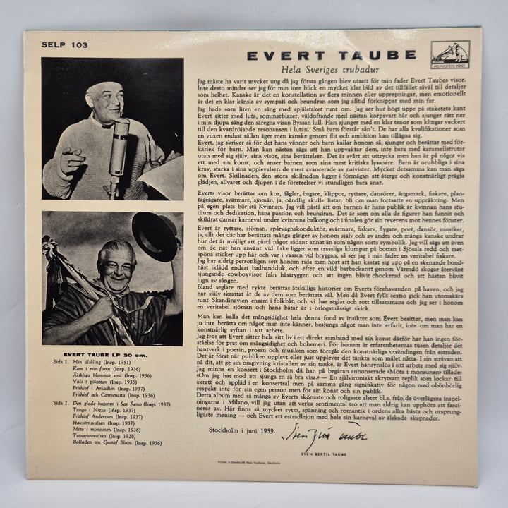 Evert Taube retro vinyl, 12 tum, 1950-tal