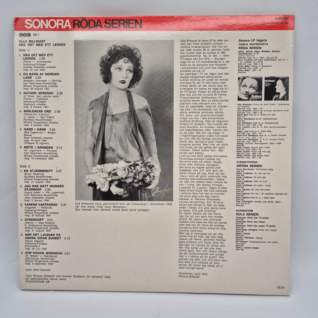 Retro vinylskiva Ulla Billquist Sonora
