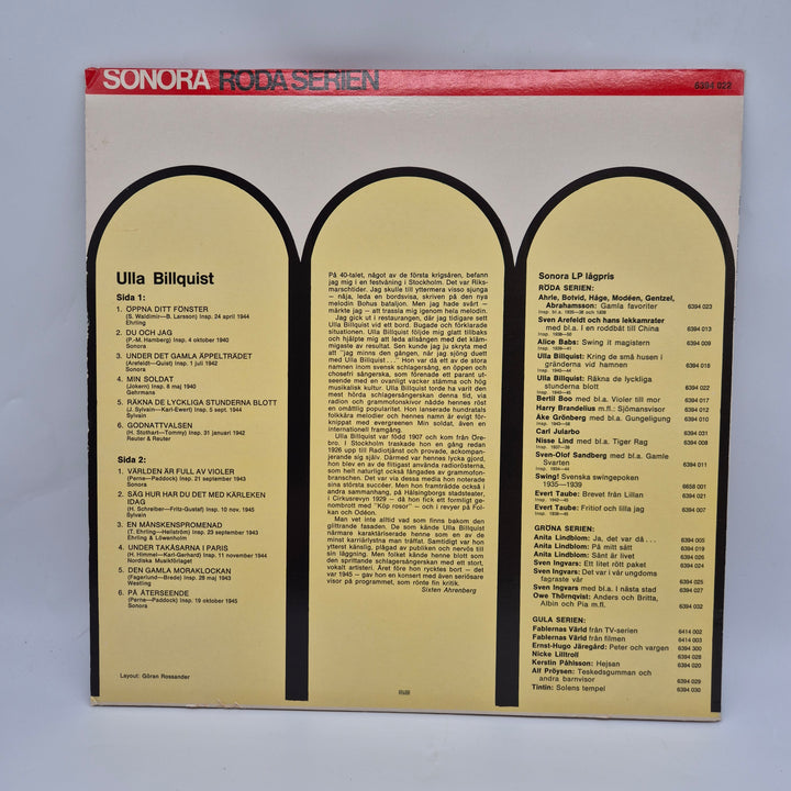 Ulla Billquist Retro LP-skiva Vinyl 1940-tal