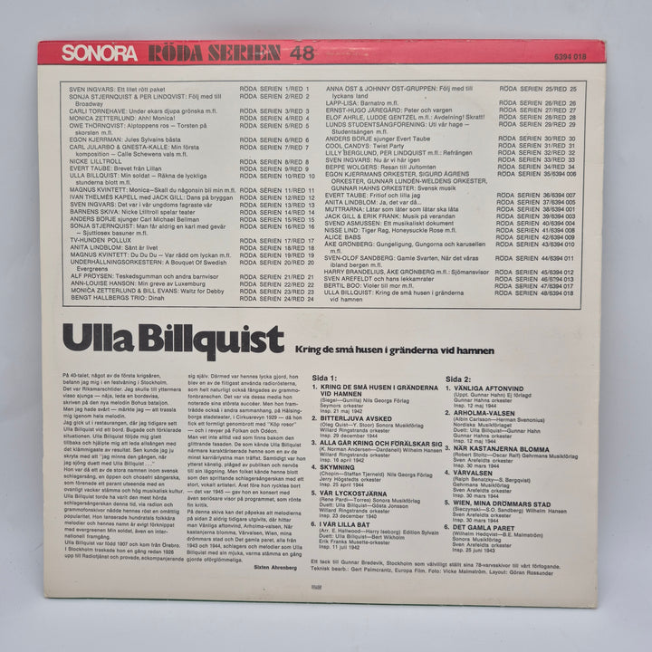Retro Vinylskiva Ulla Billquist Sonora Klassisk