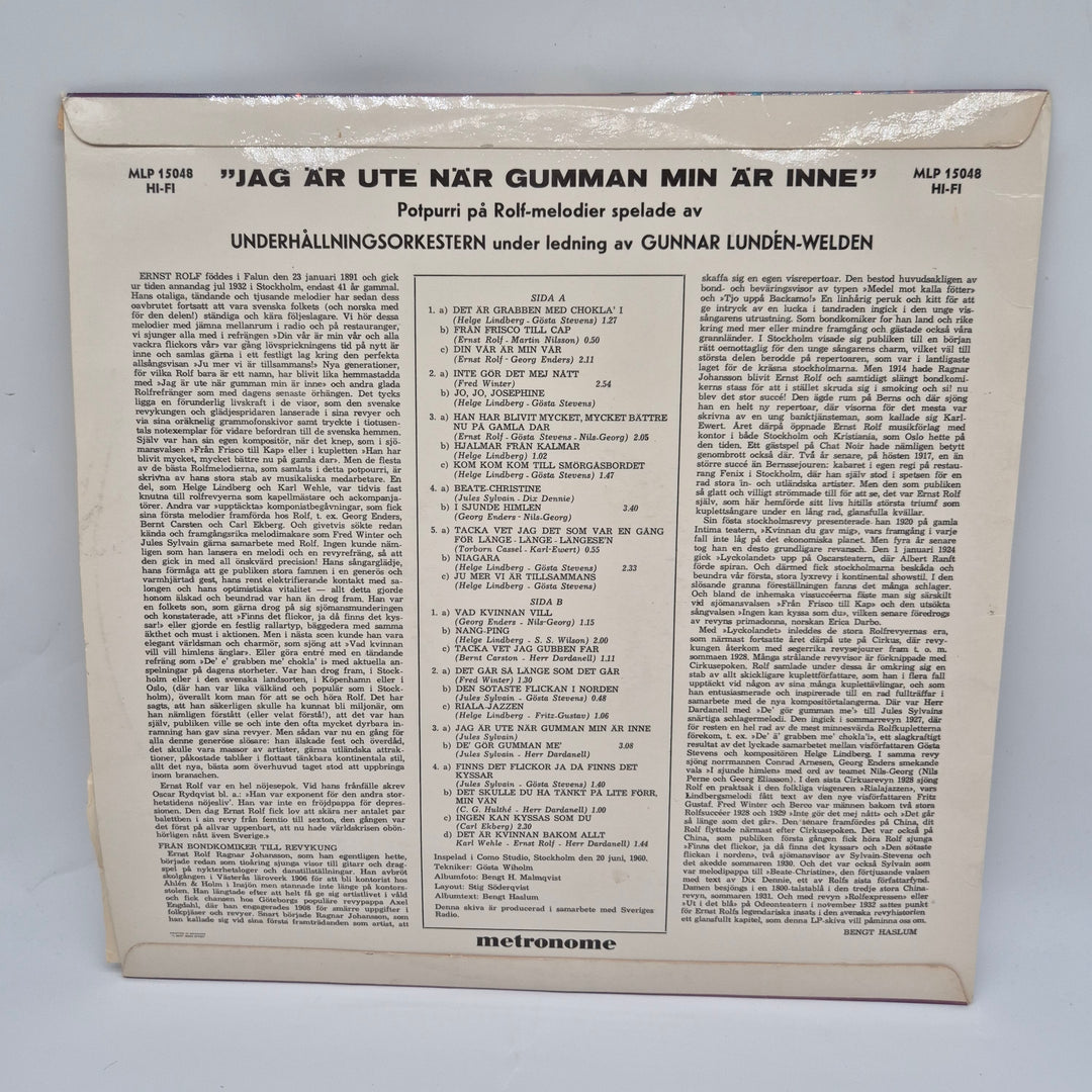 Klassisk vinyl LP Ernst Rolf Metronome Retro