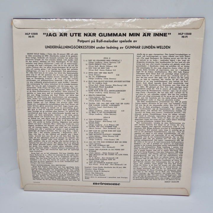 Klassisk vinyl LP Ernst Rolf Metronome Retro