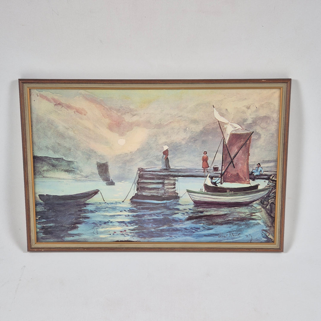 Retro tavla med segelbåtar i guldram