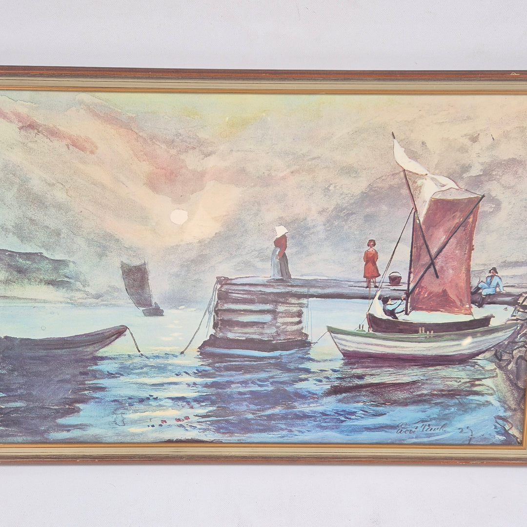 Retro tavla med segelbåtar i guldram