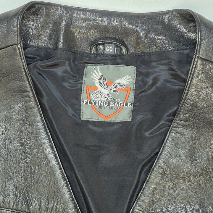 Flying Eagle svart vintage läderväst storlek 60