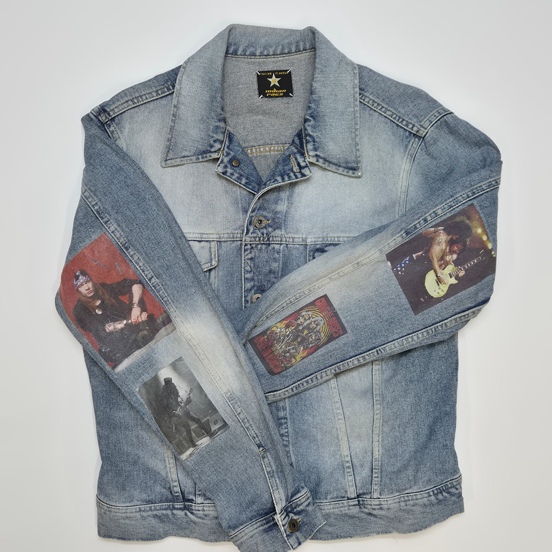 Retro jeansjacka med rockbandstryck Italian Flavour
