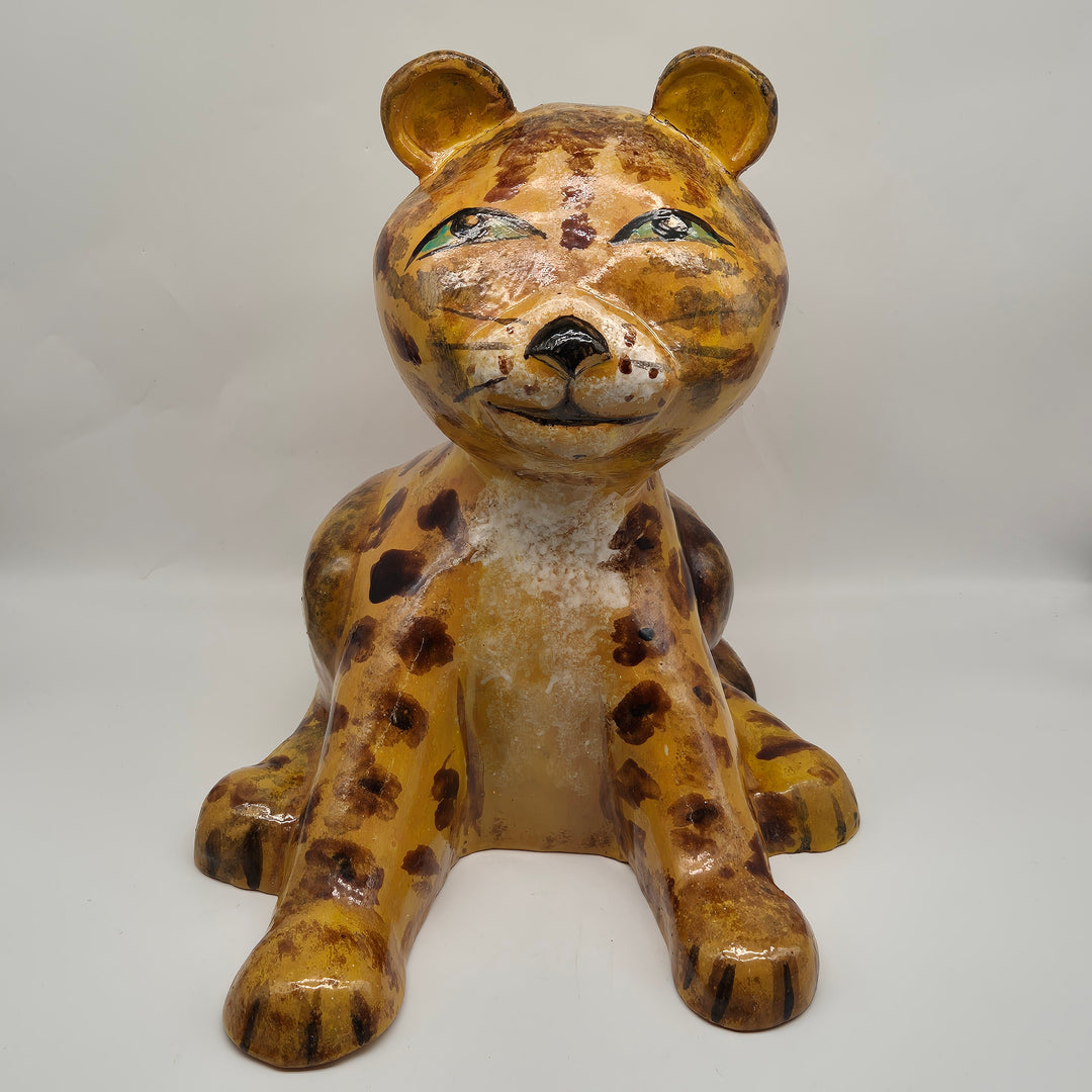 Handmålad Unik Leopardstatyett i Keramik