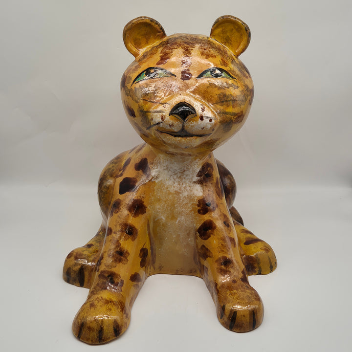 Handmålad Unik Leopardstatyett i Keramik