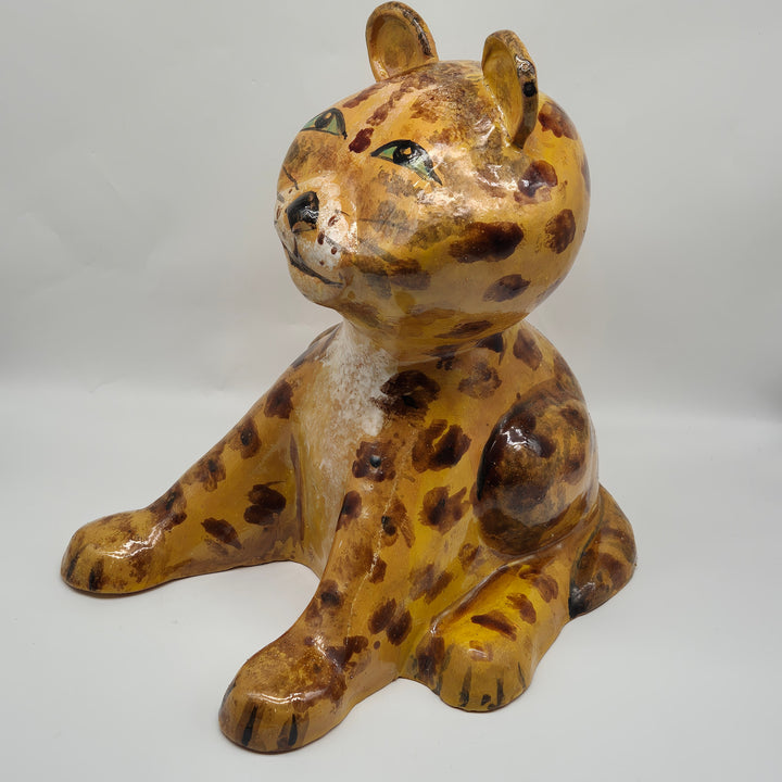 Handmålad Unik Leopardstatyett i Keramik