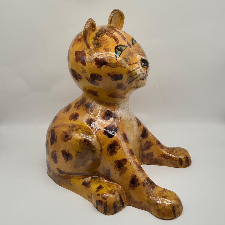 Handmålad Unik Leopardstatyett i Keramik