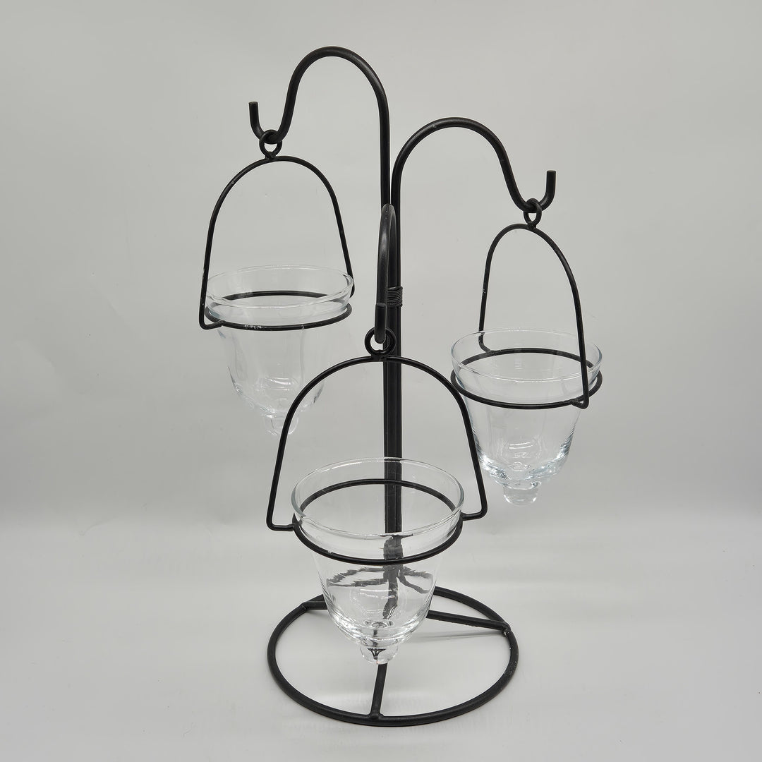 Elegant svart värmeljusstake i metall och glas