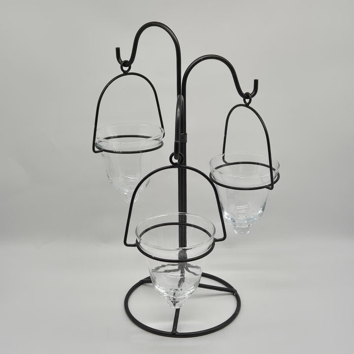 Elegant svart värmeljusstake i metall och glas