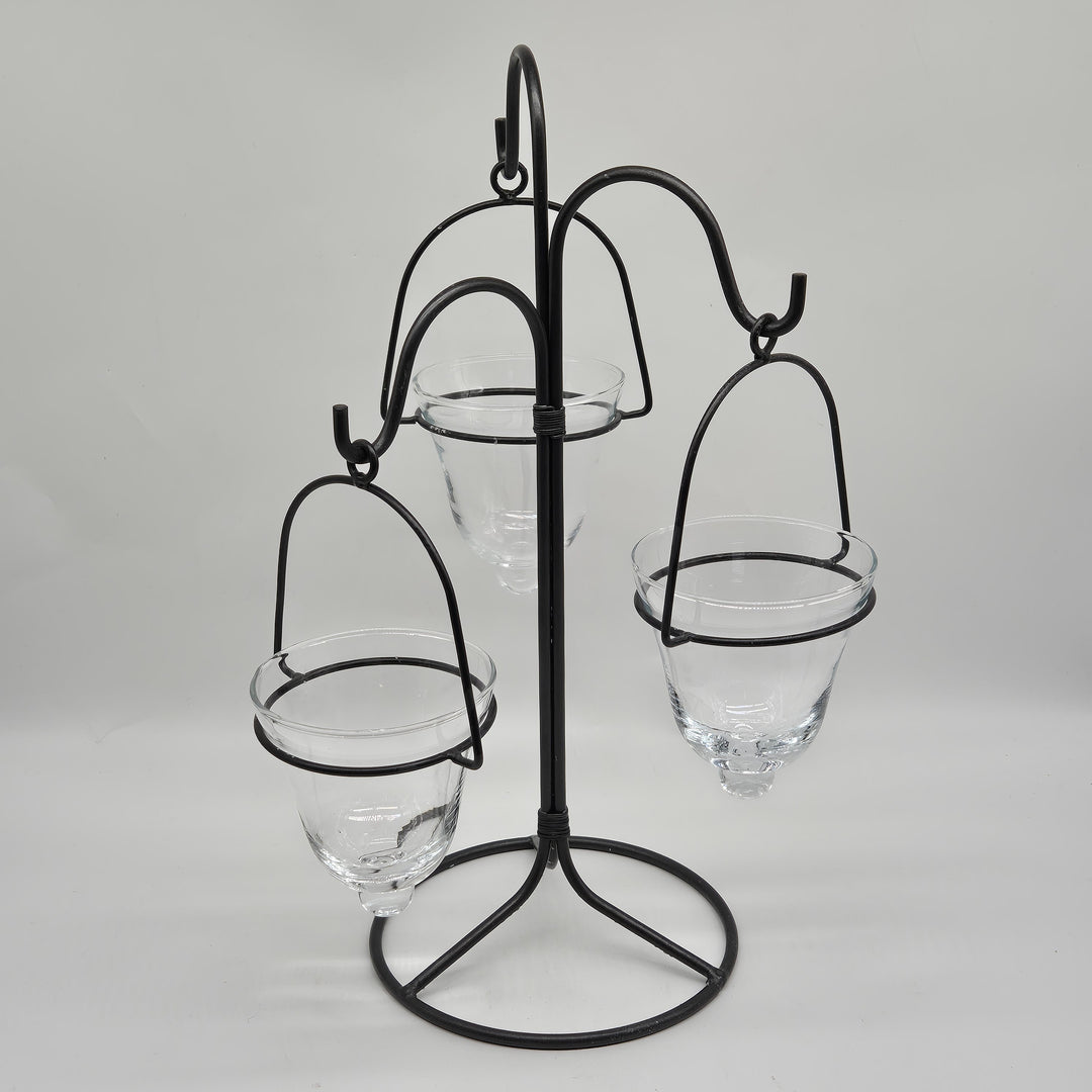 Elegant svart värmeljusstake i metall och glas