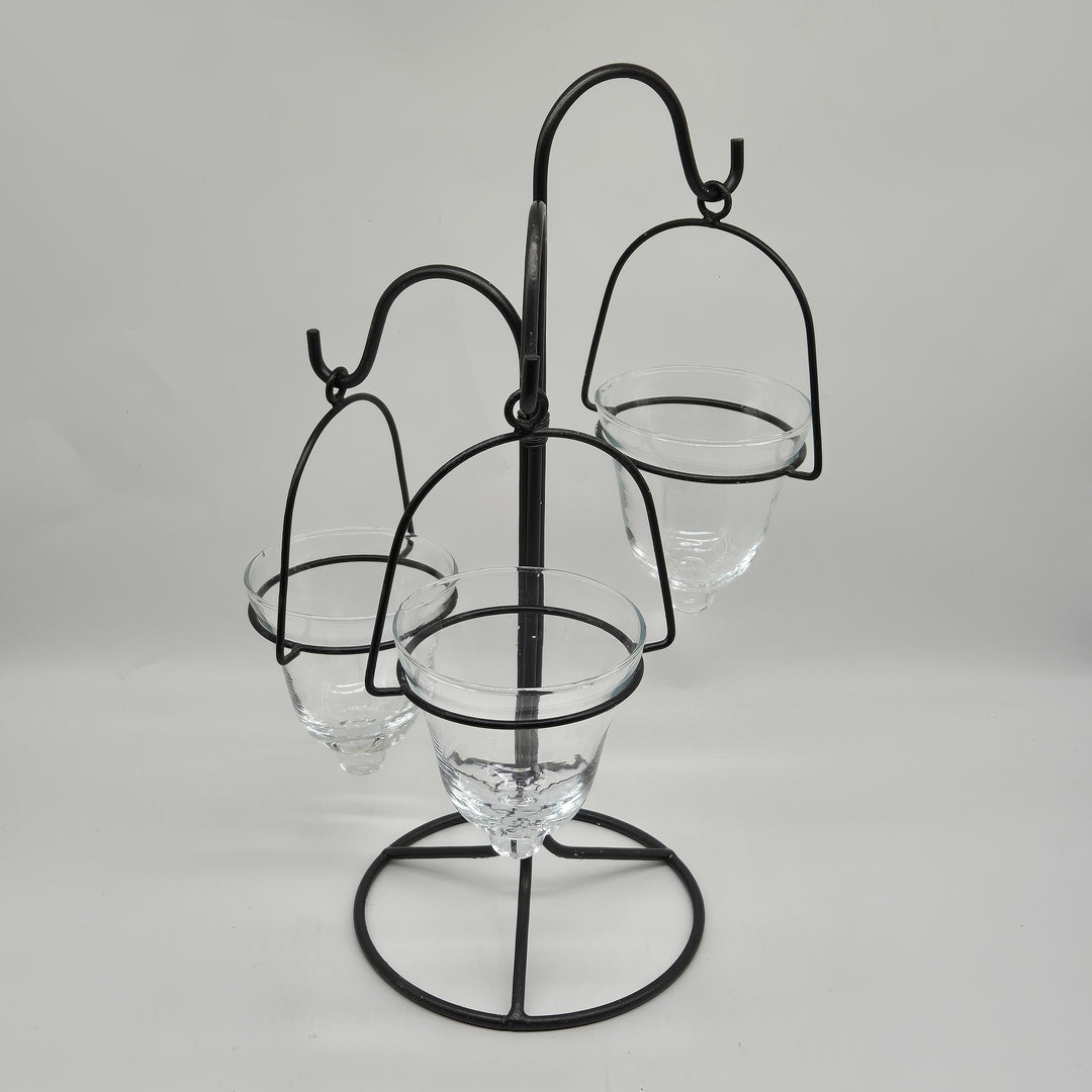 Elegant svart värmeljusstake i metall och glas