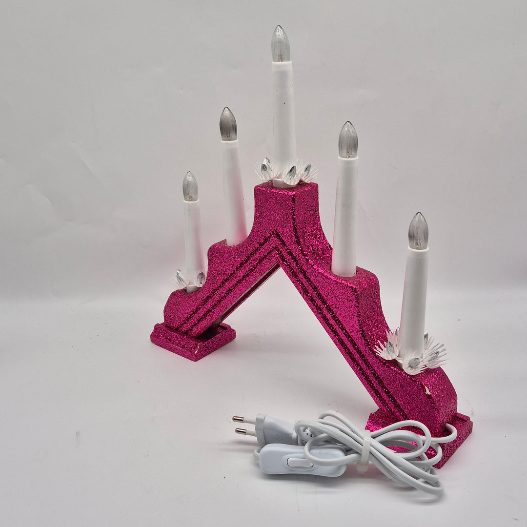 Rosa glittrande elektrisk adventsljusstake vintage
