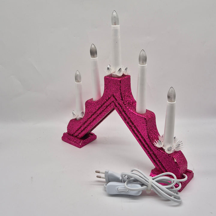 Rosa glittrande elektrisk adventsljusstake vintage