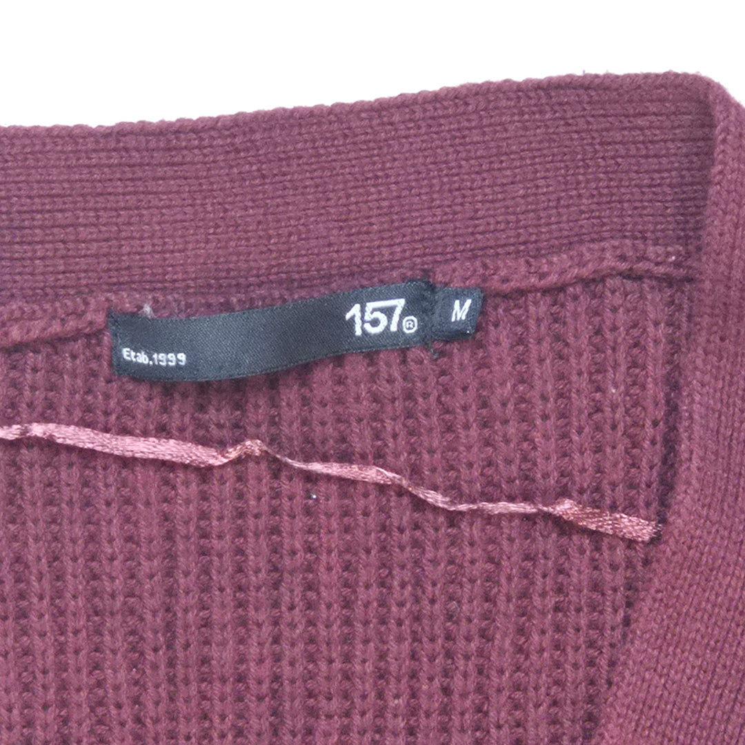 Stickad burgundy kofta från 157, storlek M