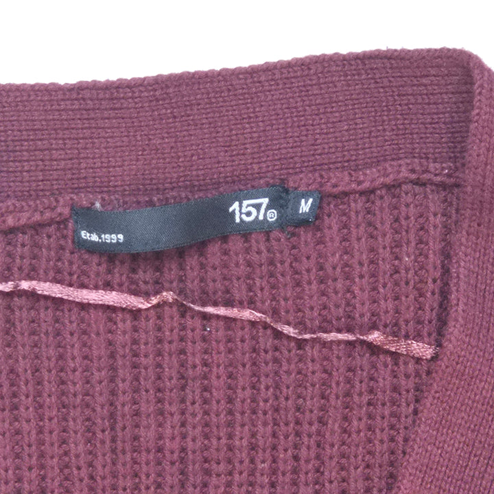 Stickad burgundy kofta från 157, storlek M