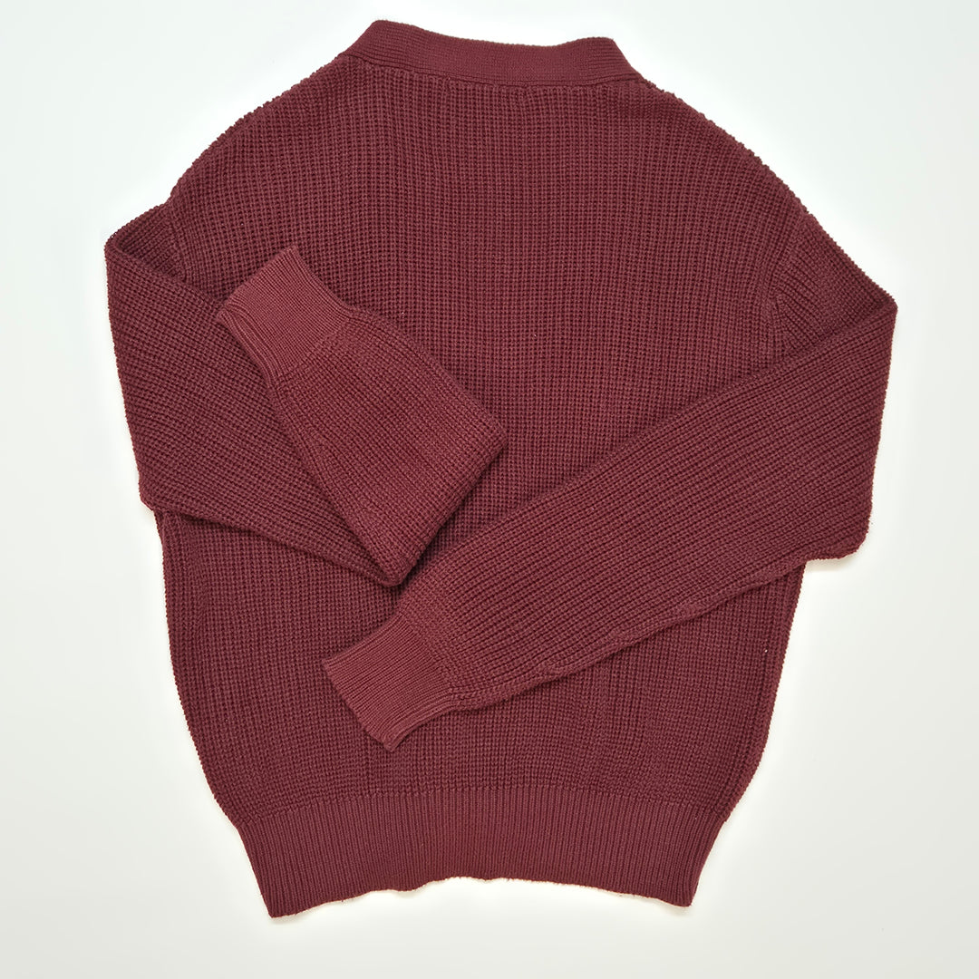 Stickad burgundy kofta från 157, storlek M