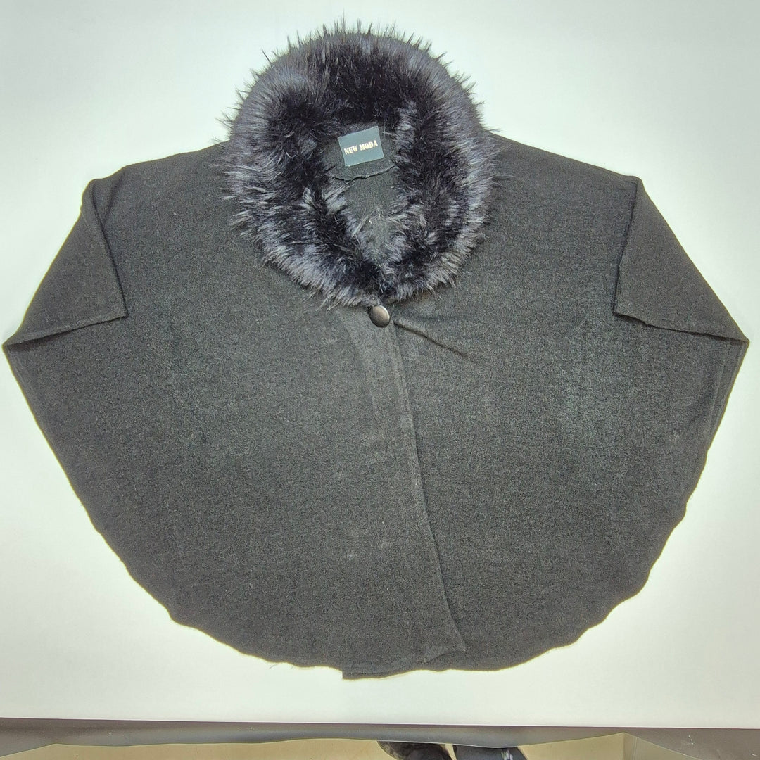 New Moda kragponcho i mörkgrå ullblandning