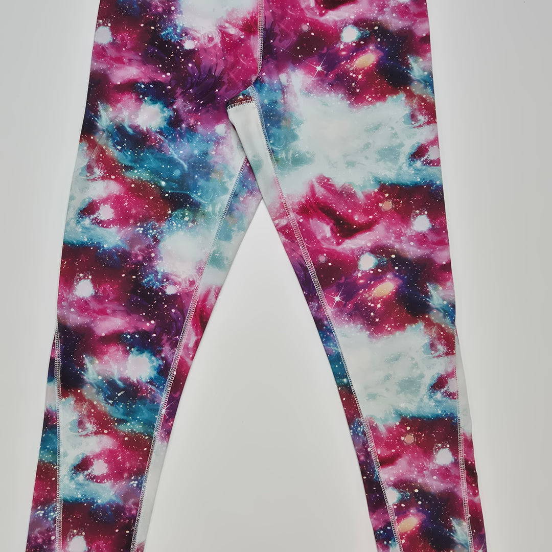 Färgglada leggings med galaxmönster – Storlek Small