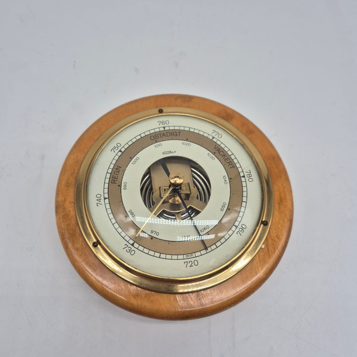 Retro barometer i mässing och trä Fisher