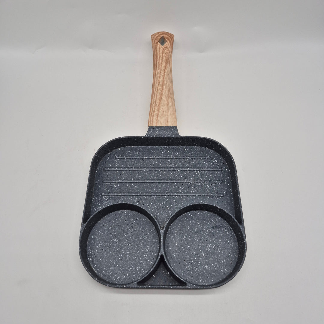 Multifunktionell grillpanna i gjutjärn med trähandtag
