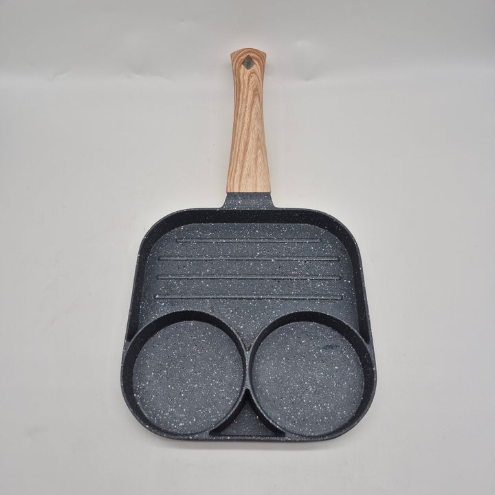 Multifunktionell grillpanna i gjutjärn med trähandtag
