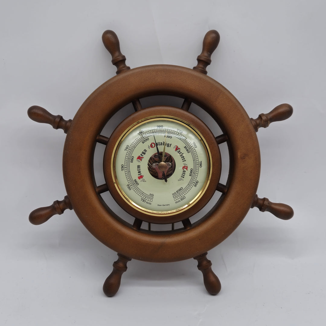 Retro Barometer i Skeppsratt Design Trä