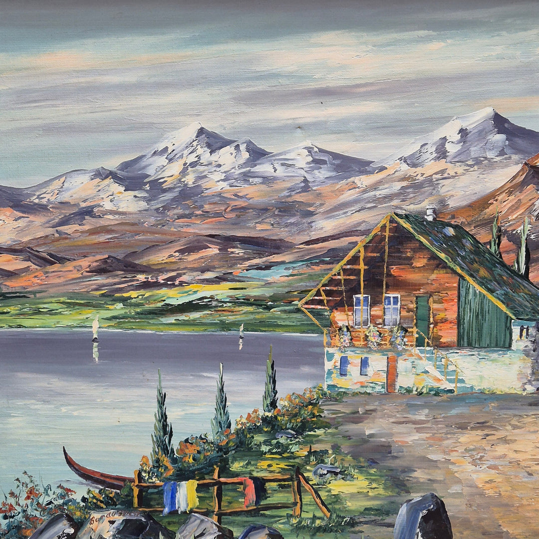 Tavla – Landskap med fjällmotiv, signerad Bech (113x83 cm)