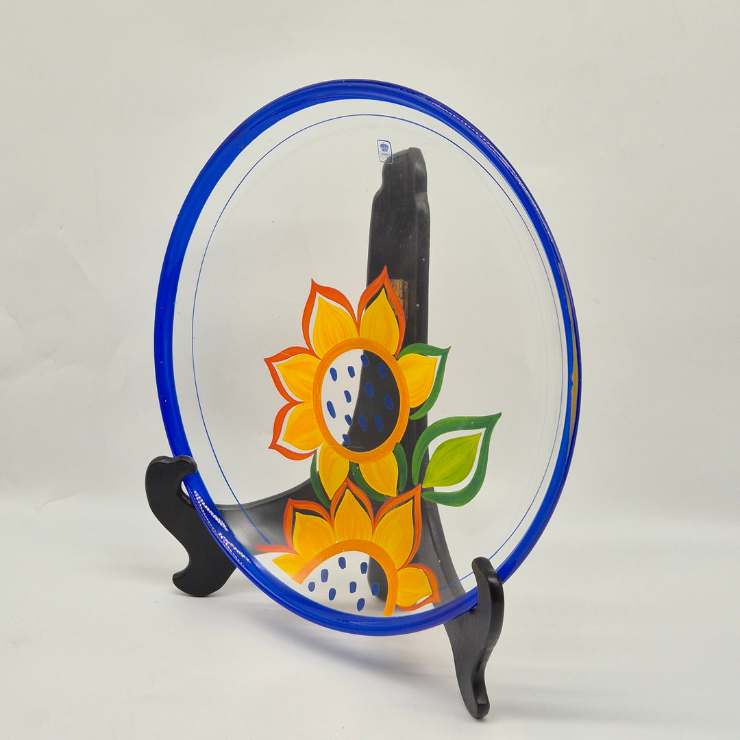 Retro dekorativ tallrik med solrosdesign från Christineholm