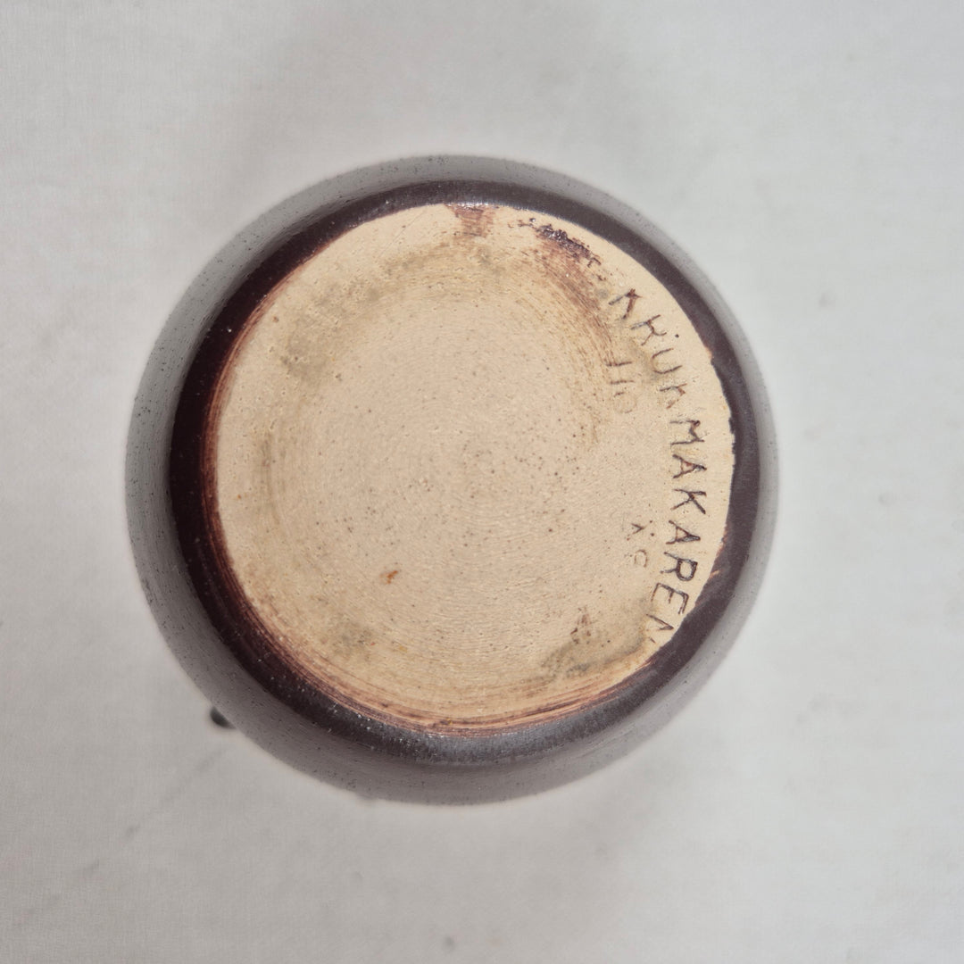 Retro Höganäs-krukor i mörkbrunt lergods