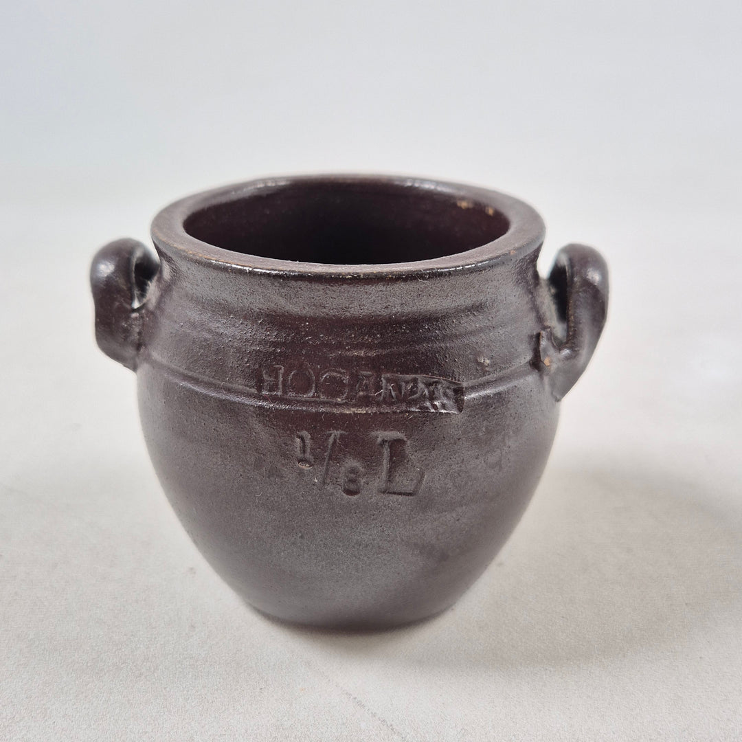 Retro Höganäs-krukor i mörkbrunt lergods